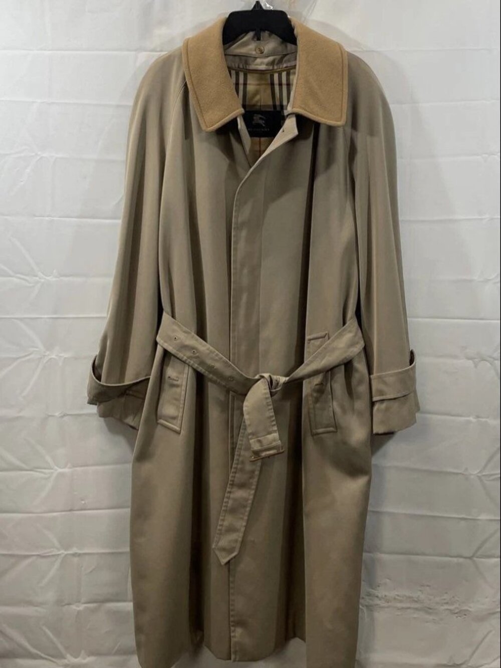 Burberry Beige Trench Coat Nova Check Camel Hair Collar Belted Men's Size 44R